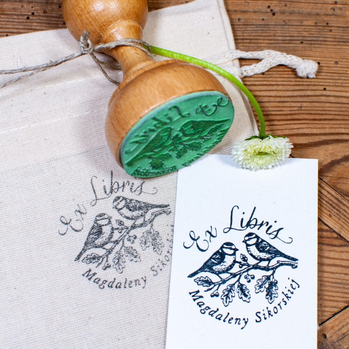 drewniana pieczątka ex libris sikorki personalizowany stempel retro