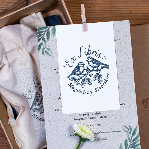 zestaw ex libris sikorki personalizowany stempel do książek prezent retro