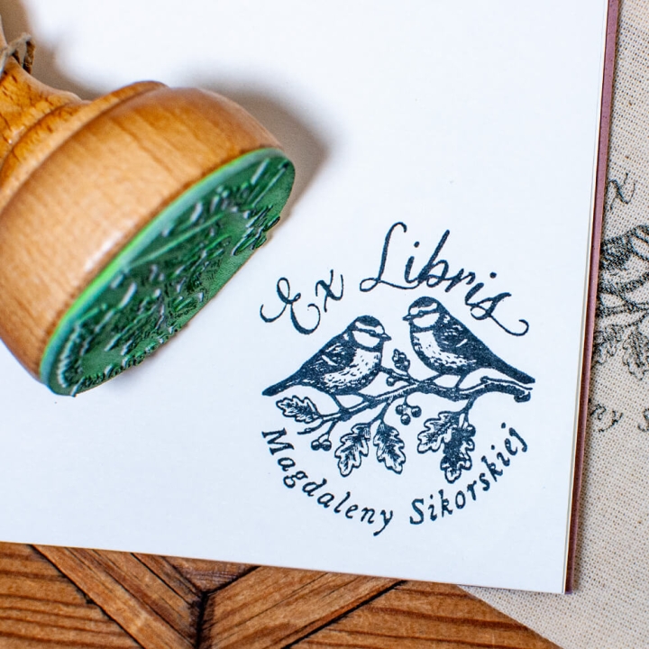 drewniany stempel ex libris sikorki zestaw prezentowy retro
