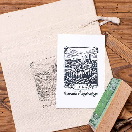 stempel ex libris zamek w górach personalizowana pieczątka do książek