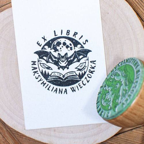 stempel ex libris nietoperz personalizowana pieczątka do książek