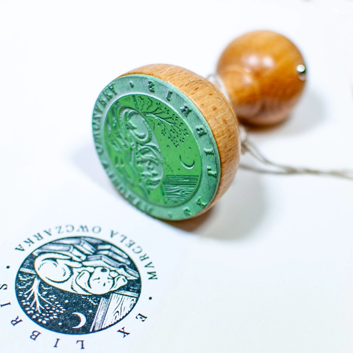 Ex Libris piesek nocą - drewniany stempel do książek