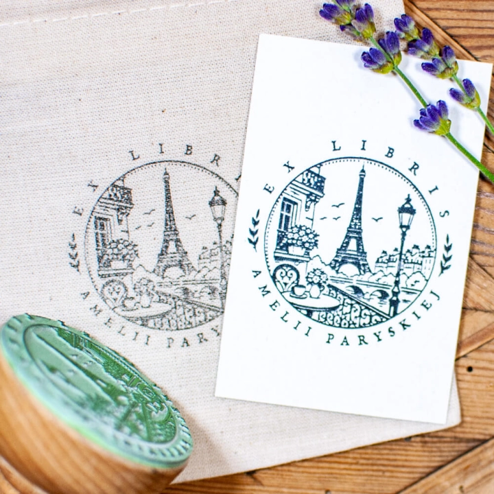 Personalizowany stempel Ex Libris z paryskim widokiem