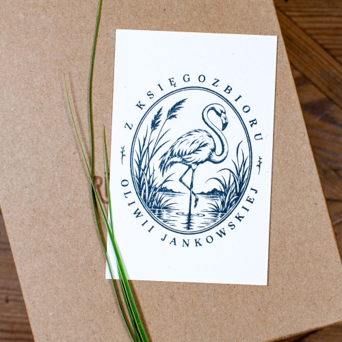 Stempel Ex Libris z flamingiem – zestaw prezentowy