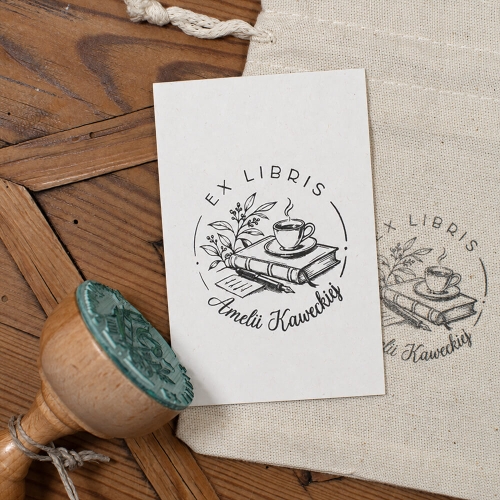 Exlibris z kawą – personalizowany stempel do książek