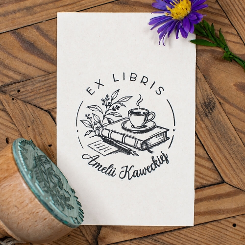 Pieczątka Ex Libris z filiżanką espresso