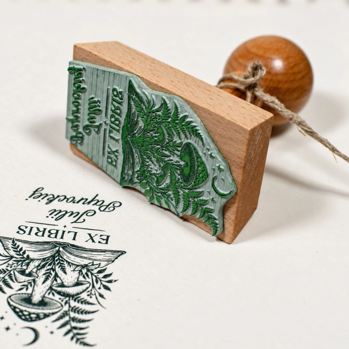 Stempel Ex Libris z leśnym motywem do książek