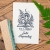 Ex Libris stempel z paprociami, grzybami i księgą