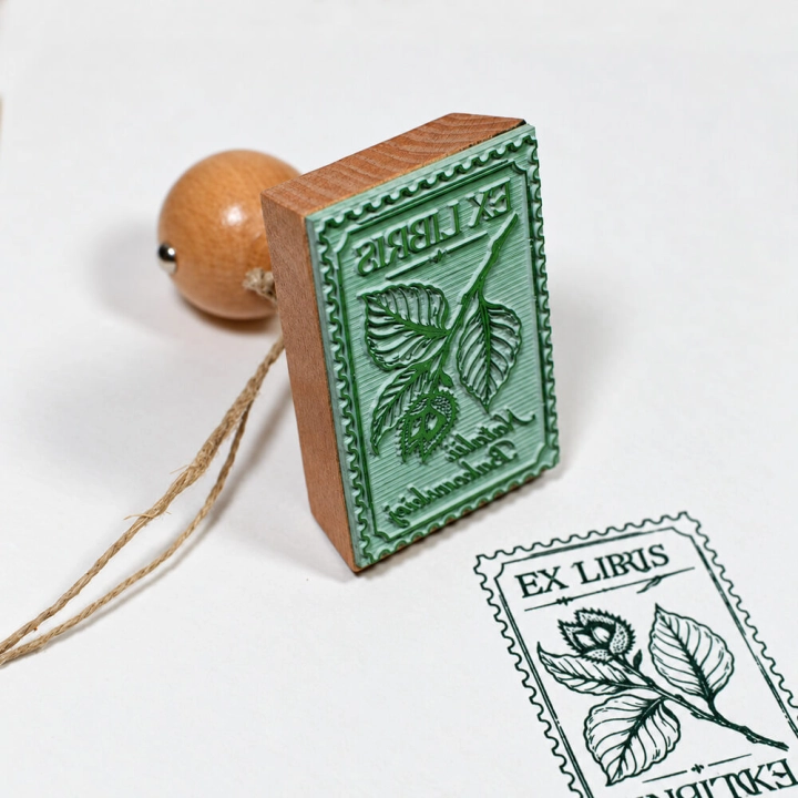 Drewniany stempel Ex Libris z motywem buku