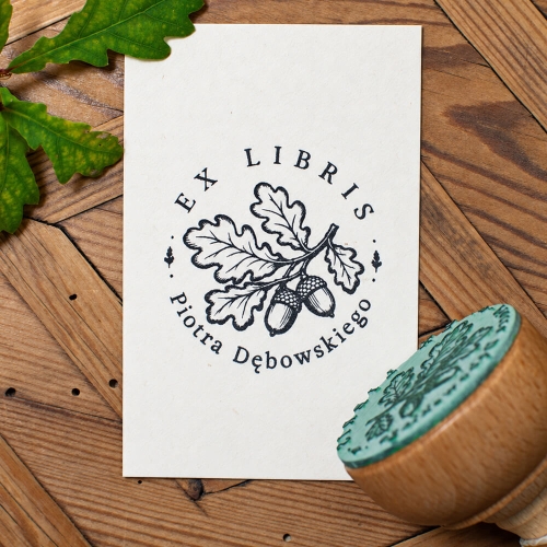 Stempel Ex Libris z gałązką dębu