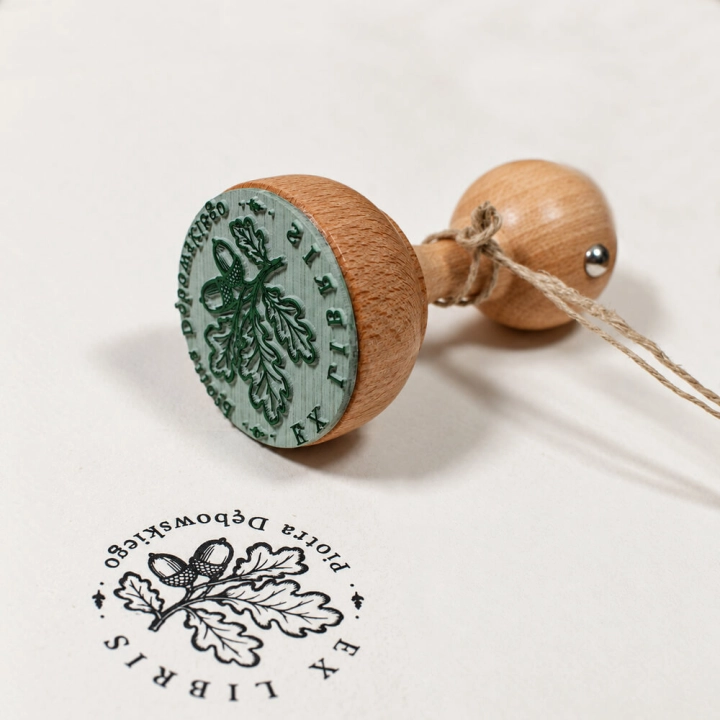 Stempel Ex Libris z gałązką dębu - zestaw prezentowy