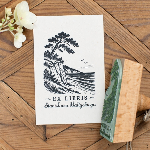 Stempel Ex Libris z klifem nad Bałtykiem